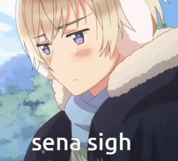 A Close Up Of A Cartoon Character With The Words Sena Sigh Written On The Bottom GIF