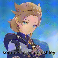 A Close Up Of A Cartoon Character With The Words Sonrie Si Eres De Ashley Written On The Bottom . GIF