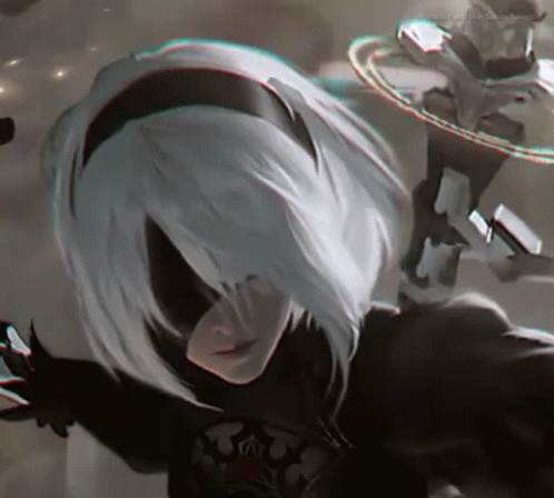 A Close Up Of A Cartoon Character With White Hair And A Headband GIF