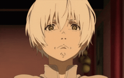 A Close Up Of A Cartoon Character With White Hair GIF