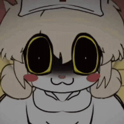 A Close Up Of A Cartoon Character With Yellow Eyes And A Hat On . GIF