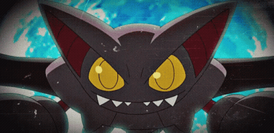 A Close Up Of A Cartoon Character With Yellow Eyes And Teeth GIF