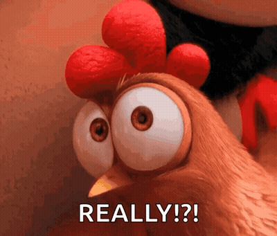 A Close Up Of A Cartoon Chicken Saying Really ! GIF