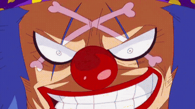 A Close Up Of A Cartoon Clown With A Red Nose And Crossbones On His Eyes . GIF