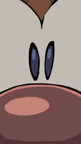 A Close Up Of A Cartoon Face With Two Blue Eyes GIF