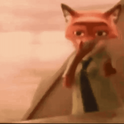 A Close Up Of A Cartoon Fox Holding A Stick In His Mouth . GIF