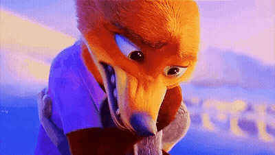 A Close Up Of A Cartoon Fox Wearing A Purple Shirt And A Purple Shirt . GIF