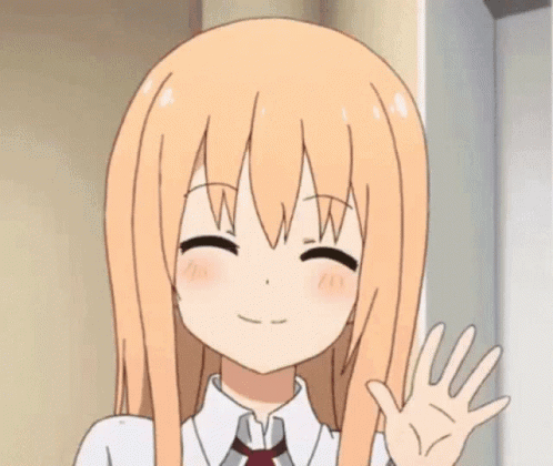 A Close Up Of A Cartoon Girl Waving Her Hand And Smiling . GIF