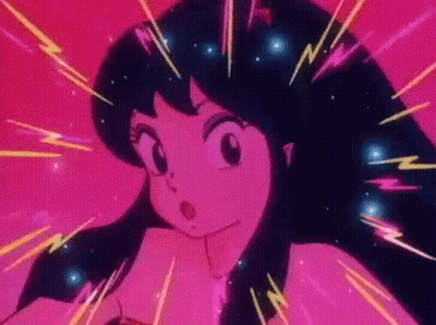 A Close Up Of A Cartoon Girl With A Surprised Look On Her Face Surrounded By Pink Lightning Bolts . GIF