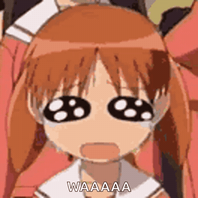 A Close Up Of A Cartoon Girl With Big Eyes And The Words Waaaa On Her Face . GIF