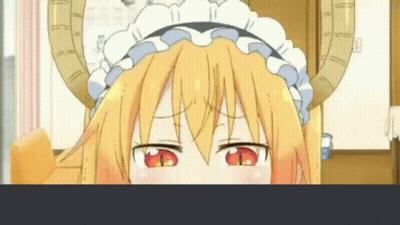 A Close Up Of A Cartoon Girl With Horns And A Maid 'S Hat Looking Out Of A Window . GIF