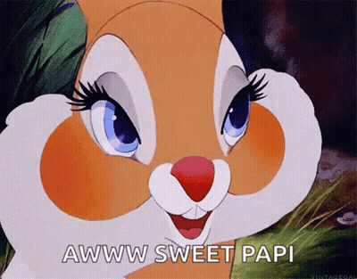 A Close Up Of A Cartoon Rabbit With The Words Awww Sweet Papi Written Below It GIF
