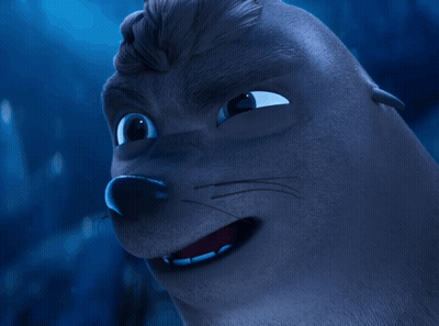 A Close Up Of A Cartoon Seal With A Blue Background GIF