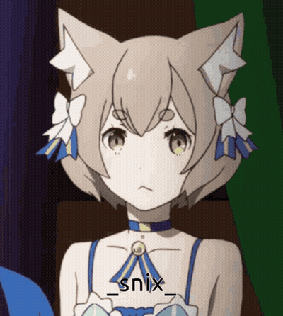 A Close Up Of A Cat Girl With The Word Snix On The Bottom GIF