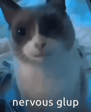 A Close Up Of A Cat With The Words Nervous Glup In The Corner GIF