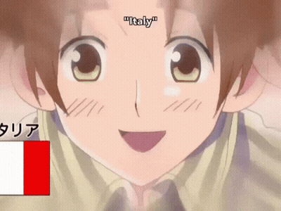 A Close Up Of A Child 'S Face With The Word " Italy " On It GIF