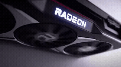 A Close Up Of A Computer Graphics Card With The Word Radeon On It . GIF