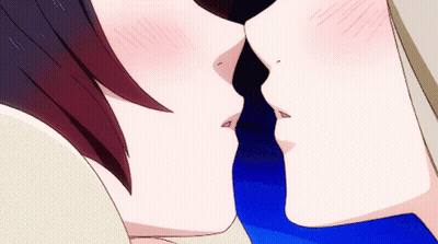 A Close Up Of A Couple Kissing With A Blue Tie GIF