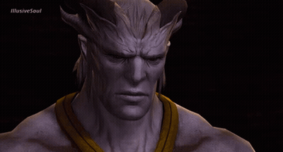 A Close Up Of A Demon 'S Face With Illusive Soul Written On The Bottom Right GIF