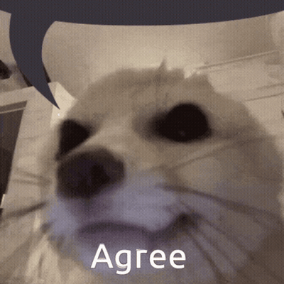 A Close Up Of A Dog With A Speech Bubble Above It That Says Agree GIF