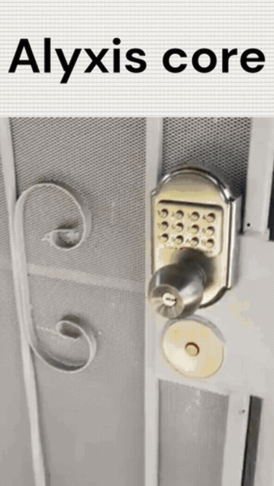 A Close Up Of A Door With The Words Alyxis Core Written Above It GIF