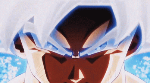 A Close Up Of A Dragon Ball Z Character 'S Face With A Blue Background GIF