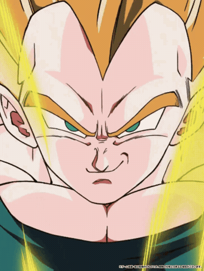 A Close Up Of A Dragon Ball Z Character 'S Face With A Yellow Light Coming Out Of It GIF