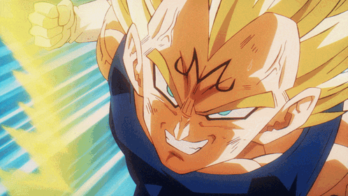 A Close Up Of A Dragon Ball Z Character With The Letter M On His Face GIF