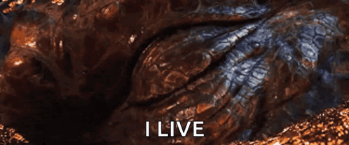 A Close Up Of A Dragon 'S Eye With The Words " I Live " Written Below It GIF