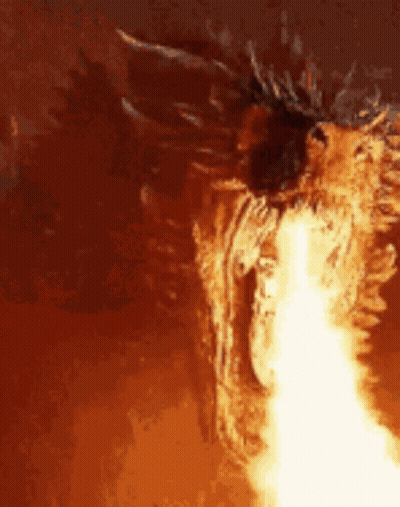 A Close Up Of A Dragon With Flames Coming Out Of Its Mouth GIF