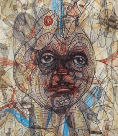 A Close Up Of A Drawing Of A Face With Glasses On It GIF