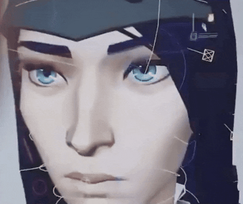 A Close Up Of A Face With Blue Eyes GIF