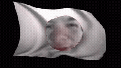 A Close Up Of A Flag With A Face In The Middle GIF