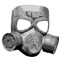 A Close Up Of A Gas Mask With A White Background Sticker