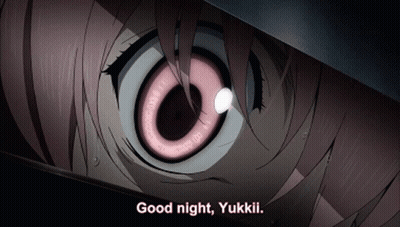 A Close Up Of A Girl 'S Eye With The Words " Good Night Yukkii " Below It GIF