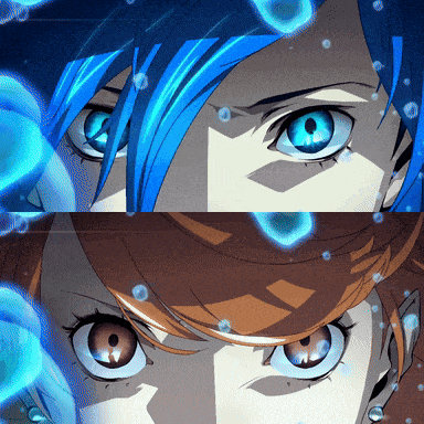 A Close Up Of A Girl 'S Eyes With Blue Hair GIF