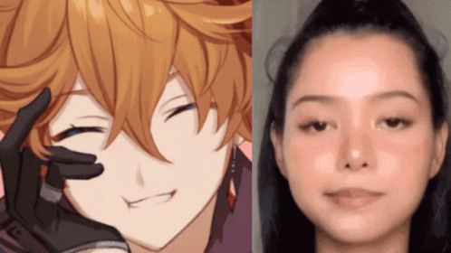 A Close Up Of A Girl 'S Face Next To A Close Up Of A Boy 'S Face GIF