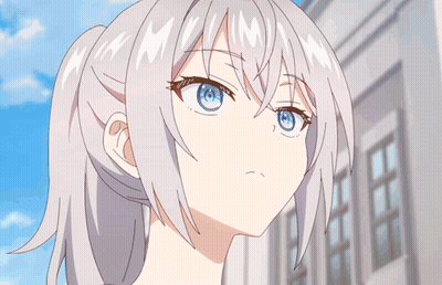 A Close Up Of A Girl 'S Face With A Ponytail And Blue Eyes GIF