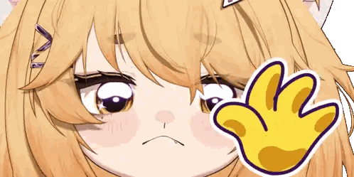A Close Up Of A Girl 'S Face With A Yellow Hand Behind Her Sticker