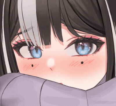 A Close Up Of A Girl 'S Face With Blue Eyes And Black Hair GIF