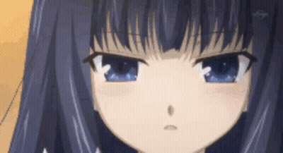A Close Up Of A Girl 'S Face With Blue Eyes And Purple Hair . GIF