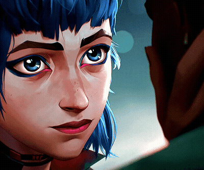 A Close Up Of A Girl 'S Face With Blue Hair And Red Lips GIF