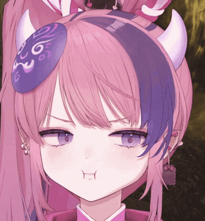 A Close Up Of A Girl 'S Face With Horns And Purple Hair GIF