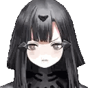 A Close Up Of A Girl 'S Face With Long Black Hair And A Triangle On Her Head . Sticker