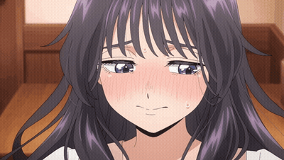 A Close Up Of A Girl 'S Face With Purple Hair And Blue Eyes GIF