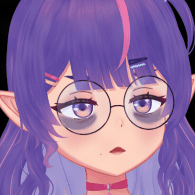 A Close Up Of A Girl 'S Face With Purple Hair And Glasses GIF