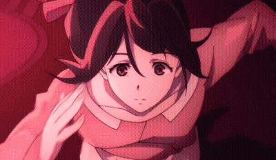 A Close Up Of A Girl 'S Face With Red Eyes GIF