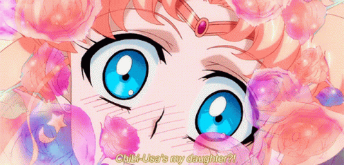A Close Up Of A Girl 'S Face With The Words Chibi Usa 'S My Daughter Written Below It GIF