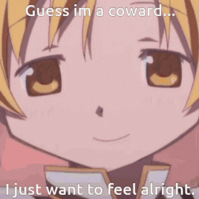 A Close Up Of A Girl 'S Face With The Words Guess Im A Coward I Just Want To Feel Alright GIF