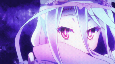 A Close Up Of A Girl 'S Face With White Hair And Purple Eyes GIF